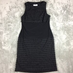 Joseph Ribkoff Sheath Dress Womens 12 Black Stretch Ruffles Party Cocktail Event